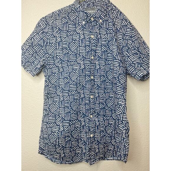 Bonobos Slim Medium Short Sleeve Blue Geometric Collared Shirt - Picture 1 of 10